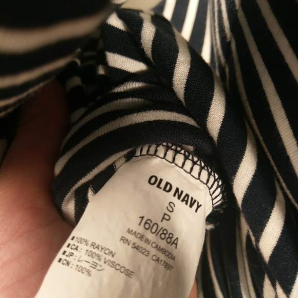 Blue and white striped 3/4 sleeve button neck top - Picture 3 of 5